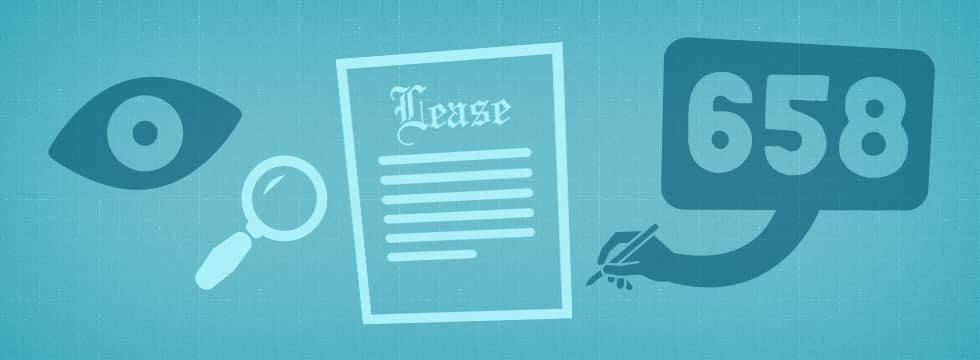 Illustration: an eye, a magnifying glass, a lease and a credit score of 658.